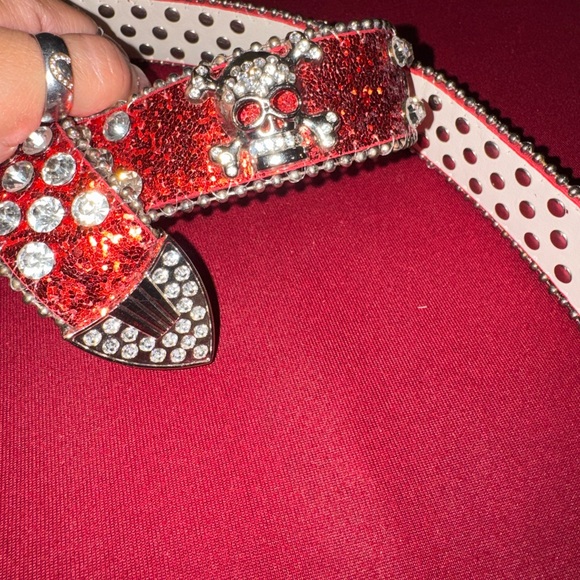 Red Rhinestone Studded Belt - Picture 4 of 4